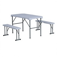 Ensemble table et bancs pliants portables en PEHD 3 pièces pour extérieur, table de bière 3-en-1 pour pique-nique, camping, jardin, fête, barbecue, intérieur