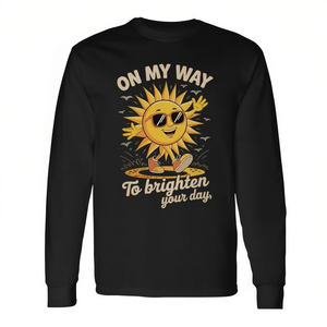 Camiseta de manga larga con diseño de rayos de sol, unisex, cuello redondo, impresión digital, On My Way To Brighten Your Day - Product Image 2