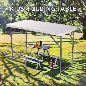 Tavolo Pieghevole Tradizionale per Bambini in HDPE Bianco con Gambe in Acciaio, Arredo per Esterni, Casa, Studio e Soggiorno - Product Image 2