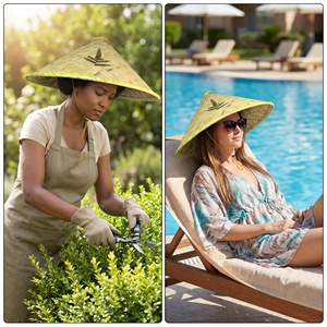 Chapeau de pêcheur vietnamien personnalisé en paille, bambou et rotin, fait main, avec cordon réglable, unisexe, pour l'extérieur, décontracté, été, pour adulte - Product Image 6