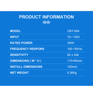 OBT-604 Altoparlante da Soffitto Dinamico 70/100V PA 3/6W Audio Intelligente per Soggiorni Domestici e Piccole Caffetterie - Product Image 2
