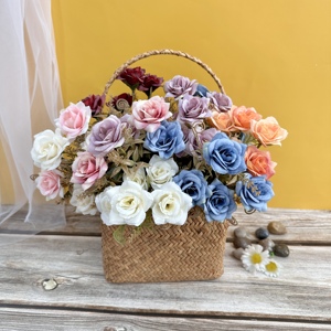 Venta caliente 5 cabezas rosas flores rojo Artificial Vintage seda boda decoración rosa ramo de flores - Product Image 5