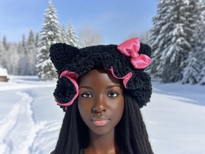 <span class=keywords><strong>Bonnet</strong></span> <span class=keywords><strong>Panda</strong></span> Bear fait à la main en satin de soie et faux-cachemire cheveux sommeil animal chapeau chaud luxe <span class=keywords><strong>bonnet</strong></span> de sommeil en peluche avec conception personnalisée - Product Image 2