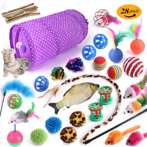 Set di Giocattoli per Gatti Ecologici in Peluche, Bastoncino Teaser Durevole in Poliestere con <span class=keywords><strong>Tunnel</strong></span>, Anello e Palla per il Gioco - Product Image 1