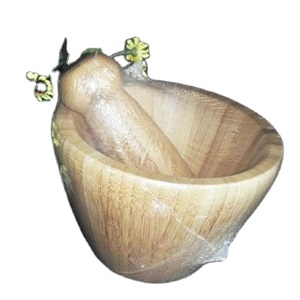 Herramientas de cocina Juego de mortero y Maja de madera Triturador de ajo manual Molinillo de hierbas de especias de bambú <span class=keywords><strong>natural</strong></span> Trituradora de <span class=keywords><strong>pastillas</strong></span> - Product Image 5