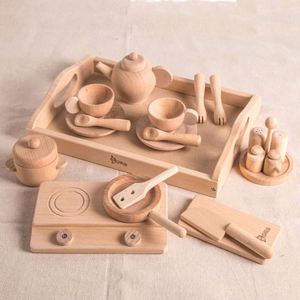 Jouets en bois Montessori, accessoires pour enfants, vaisselle de cuisine en bois de hêtre naturel, kit de nourriture jouet - Product Image 1