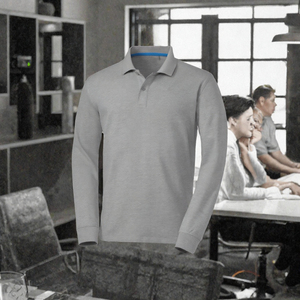 Chemise polo pour homme à manches longues, personnalisée, couleur grise, respirante, séchage rapide, style sportif décontracté pour adultes - Product Image 3