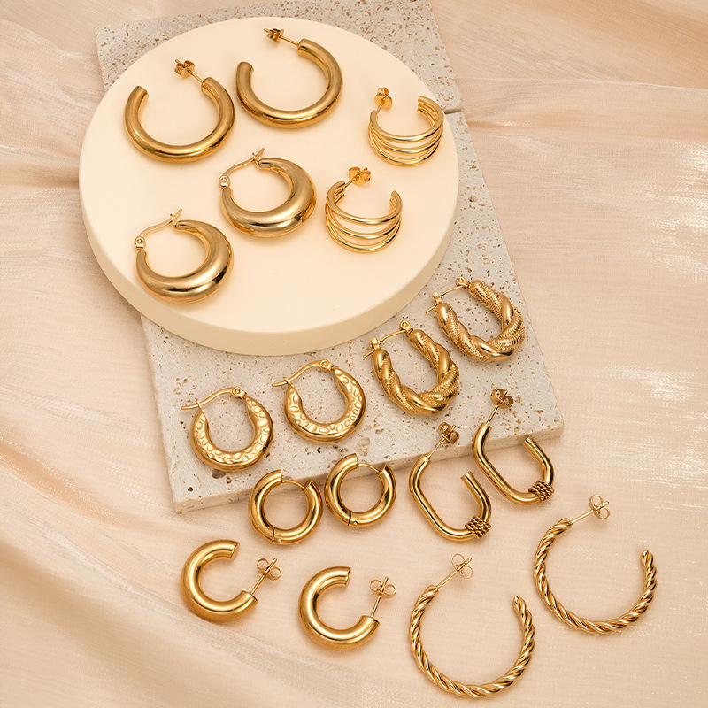 14K Gold Hoop Earrings Set for Women Lightweight Trendy
