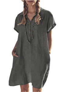 Nouvelles Arrivées <span class=keywords><strong>Robe</strong></span> de Plage <span class=keywords><strong>Cache</strong></span>-Maillot de Bain en Lin Grande Taille pour Femme à Manches Courtes Sexy, Sarong Uni - Product Image 3