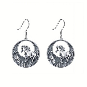 Orecchini Pendenti E3944 a Forma di Cavallo in Argento, Design Vintage, Gioielli Raffinati da Donna per Uso Quotidiano - Product Image 1