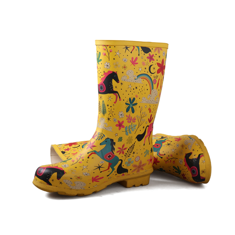 3539 Custom Raining Boots Men Horsed Printed Yellow Rainboots Women Short Printed Rain Boots