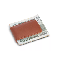 Dompet klip uang ramping minimalis berbahan kulit asli anti-RFID dengan lapisan logam untuk pria, dengan logo custom