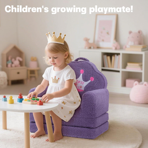 Soft Sherpa Toddler Princess Folding Chair Convertible <b>Sofa</b> to Lounger with Washable Cover Kids Furniture for Living <b>Play</b> Room - Product Image 3