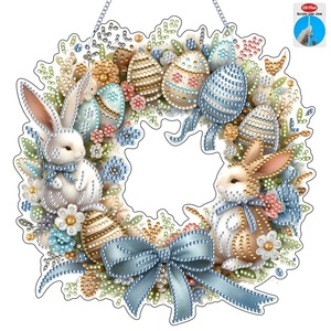 Ornamen Gantung DIY Pola Tema Paskah Telur Kelinci Lucu dengan Manik-manik Berlian Berkilau - Product Image 1