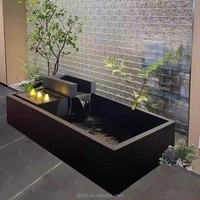 H161 Bassin à poissons cascade minimaliste en métal noir avec lampe LED intégrée pour la décoration de patio et de jardin de villa