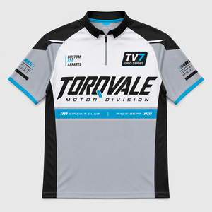Col demi-zip pour homme, style équipe de course, séchage rapide, piqué tricoté, empiècements géométriques, logo personnalisé par sublimation, uniforme vintage pour équipe de pit crew - Product Image 2