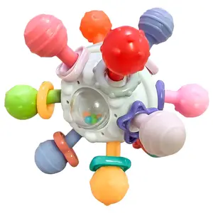 Mainan pengasah gigi berbentuk bola berwarna bayi baru cincin lonceng bola genggam mainan puzzle anak-anak
