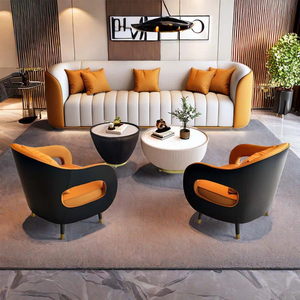 Set di Divani Dwoo in Ecopelle Color Zucca, 5 Pezzi, Lussuoso per Soggiorno, Moderno per Villa, Imbottitura in Schiuma ad Alta Resilienza, Set di Divani Extra Large - Product Image 2