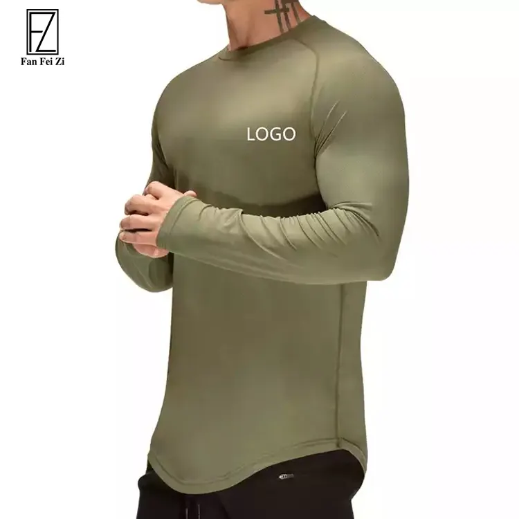 Workout Fitness Wear Custom White Cotton Gym Athletic T Shirt Printing Full Sleeve T-Shirt for Men Muscle Fit Long Sleeve Shirt