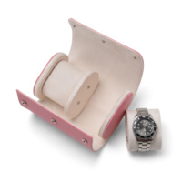 Étui de voyage portable de luxe rose en PU à double fente pour montres, avec coussin doux et personnalisable, pour femmes