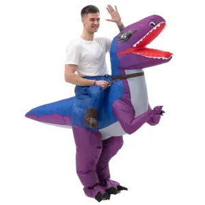 Fantasia inflável para festa, brinquedo inflável de Halloween, dinossauro animal roxo, conjunto de roupa inflável