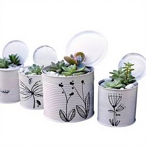 Jardinières en métal blanc avec couvercle, motif floral noir, pots à fleurs créatifs pour la maison - Product Image 1