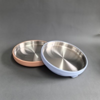 Ensemble de 3 pièces en acier inoxydable 304 et silicone pour enfants, comprenant assiette, tasse et couverts, sans BPA, anti-fuite