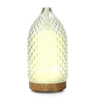 Nuevo Difusor de Aromaterapia de Vidrio con Patrón de Diamantes en Relieve, 100 ml, Humidificador, Florero, Luz Nocturna, Ultrasónico para el Hogar