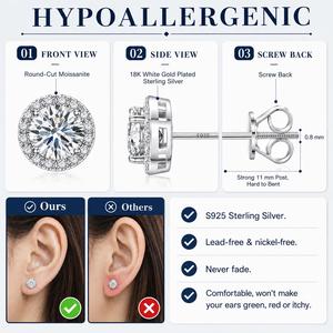 Fine Jewelry Screw Back Women Luxury Gold Plated 925 <b>Sterling</b> <b>Silver</b> Iced VVS Moissanite Halo <b>Stud</b> Earrings Waterproof Hip Hop - Product Image 4