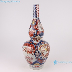 RZQF13 <strong>Imari</strong> Style Chinese Hand Painted Colorful Flower and Bird Beaked Gourd Shape Ceramic Vase