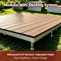 Système de terrasse modulaire WPC, écologique, antidérapant, en composite co-extrudé pour jardin et extérieur, avec pieds de support réglables