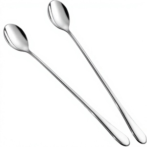Modern Mirror Stainless Steel Ice Cream Scoop & Cocktail Stir <b>Spoons</b> with Long Handle Silver Plated for Giveaways - Product Image 3