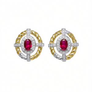 Orecchini E3514 Bicolore in Oro 18K con Diamanti e Rubino Centrale, Gioielli Classici da Sposa per Donna, Certificati GIA - Product Image 1