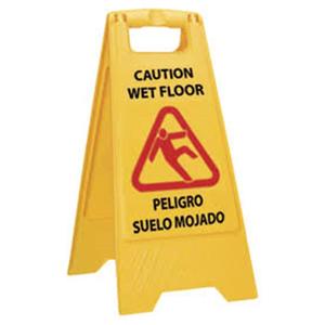 Señal de precaución para pisos mojados, amarilla, bilingüe, de advertencia de seguridad, con marco en A - Product Image 1