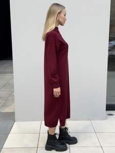 Robe midi décontractée à manches longues rouge avec taille naturelle Saison automne/hiver Tissu écologique Col <span class=keywords><strong>carré</strong></span> Design simple - Product Image 3