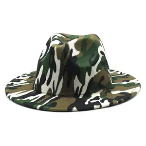 Chapéu camuflado fedora, masculino, de primavera, feminino, com aba grande