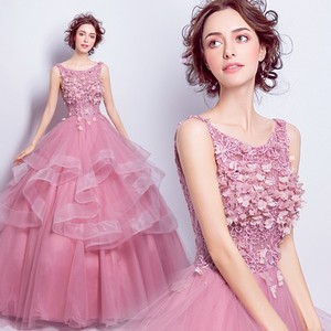 Rose Pink Ball Gown Evening Dress Sweetheart Neckline Empire Waist Floral Print For Wedding Toast Party - Product Image 1