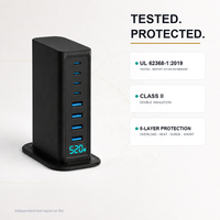 Chargeur USB C 520W, Hub de bureau GaN 8 ports, 4C PD100W 4A QC30W, Affichage intelligent, Charge rapide pour ordinateur portable, CE
