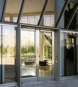 Bingkai pintu kaca baja tahan karat kustom Modern untuk gerbang masuk bangunan Hotel gerbang dibuat sesuai pesanan