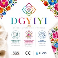 Chemisier en lin brodé mexicain avec logo personnalisé pour femme, vente en gros, marque privée, haut artisanal de Mérida, chemise d'été OEM à manches bouffantes
