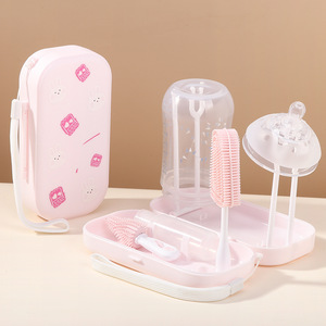 Ensemble de brosses portables pour biberons, brosse de nettoyage en silicone avec étui de rangement pour biberons et tétines de nouveau-nés - Product Image 1