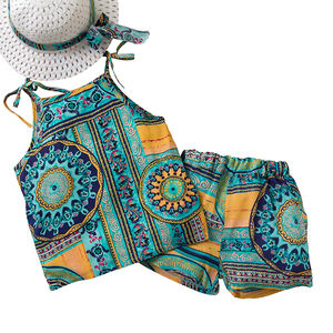 ชุดเสื้อผ้าเด็กผู้หญิงแขนกุดแบร์ลีดเดอร์พร้อมกางเกงขาสั้นและหมวกชุดฤดูร้อน - Product Image 1