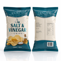 Sacs d'emballage personnalisés imprimés avec fermeture arrière, faible MOQ, sacs en plastique laminé de qualité alimentaire pour popcorn et chips de pommes de terre