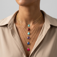 Collier Pendentif Minimaliste Plaqué Or PVD avec Pierres Naturelles Garnet Améthyste Lapis Lazuli Turquoise Agate Rouge