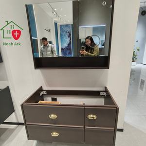 Mueble de Baño Lacado en Marrón con Diseño de Doble Cajón, Tiradores Dorados, Espejo Inteligente, Combinación Moderna para Uso Hospitalario - Product Image 3