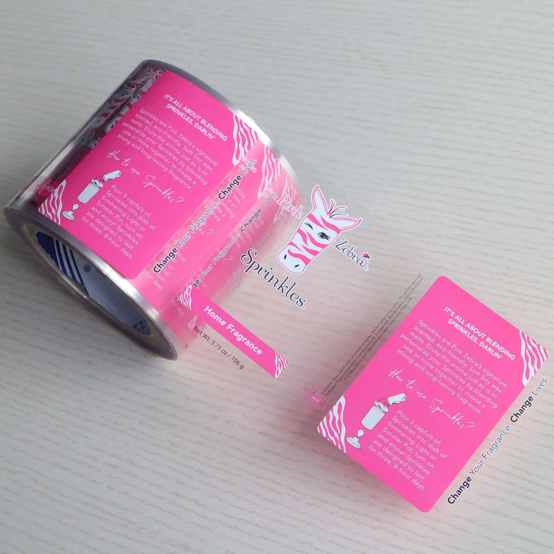 Vendita calda Logo personalizzato adesivi per trasferimento rosa etichette termoretraibili