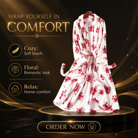Peignoir en flanelle de luxe pour femmes, motif floral, peignoir de bain de haute qualité, vêtements de nuit pour femmes