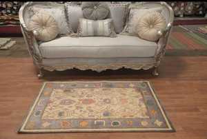 Alfombra de lana hecha a mano geométrica Beige Oushak tinte vegetal acento 6x9 pies alfombra turca para ejercicio en casa oración adolescentes - Product Image 2