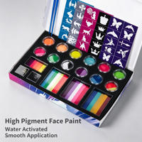 Kit de peinture pour le visage à base d'eau aux couleurs vives pour enfants, pochoirs réutilisables, pinceaux à peinture naturelle à base de plantes pour Halloween, festival, art corporel