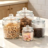 Bocal alimentaire en verre hermétique écologique de 5600 ml, 3800 ml, 1800 ml, 960 ml, pour la maison et la cuisine, avec couvercle en verre et design en relief